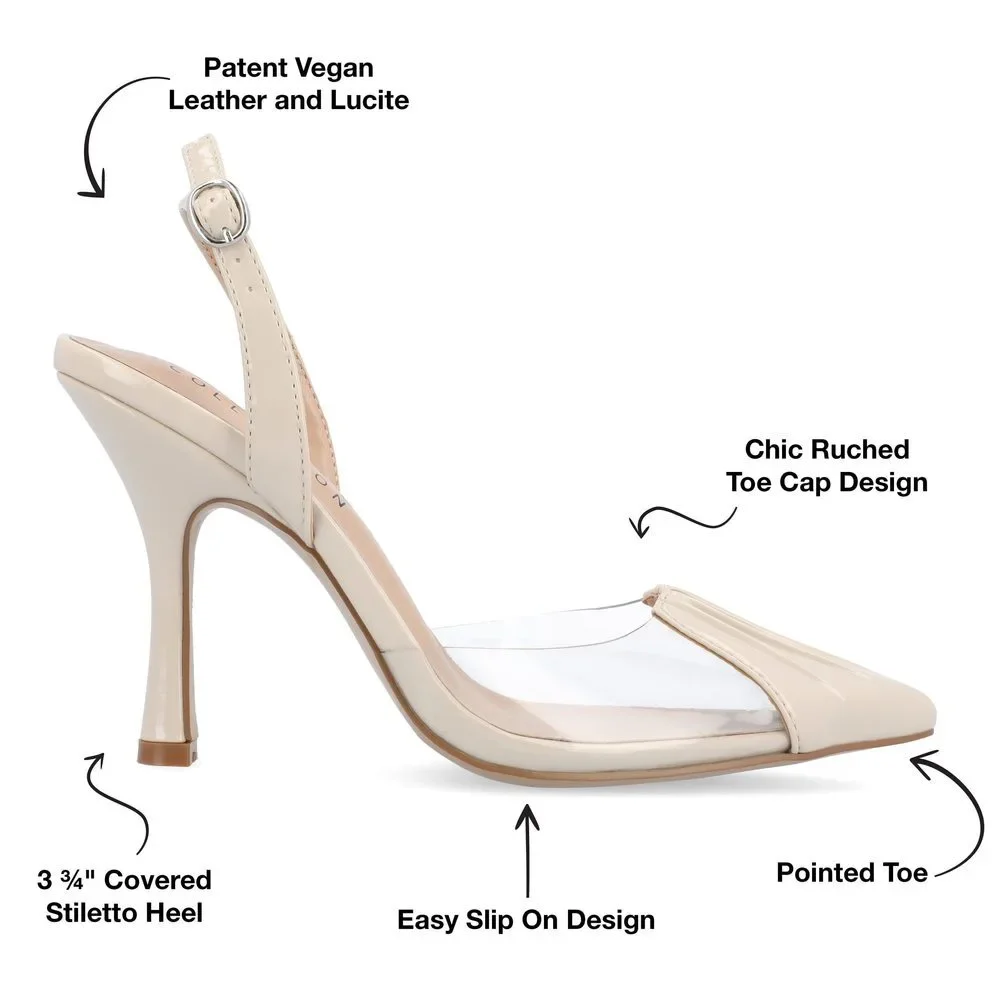 Journee Womens Ivyann Vegan Leather and Lucite Stiletto Pumps